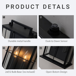 H19" Modern Large Lantern Outdoor Wall Light with Clear Glass Dual-Bulb Design and  Black Finish Wall Sconces for Porch Patio Entryway