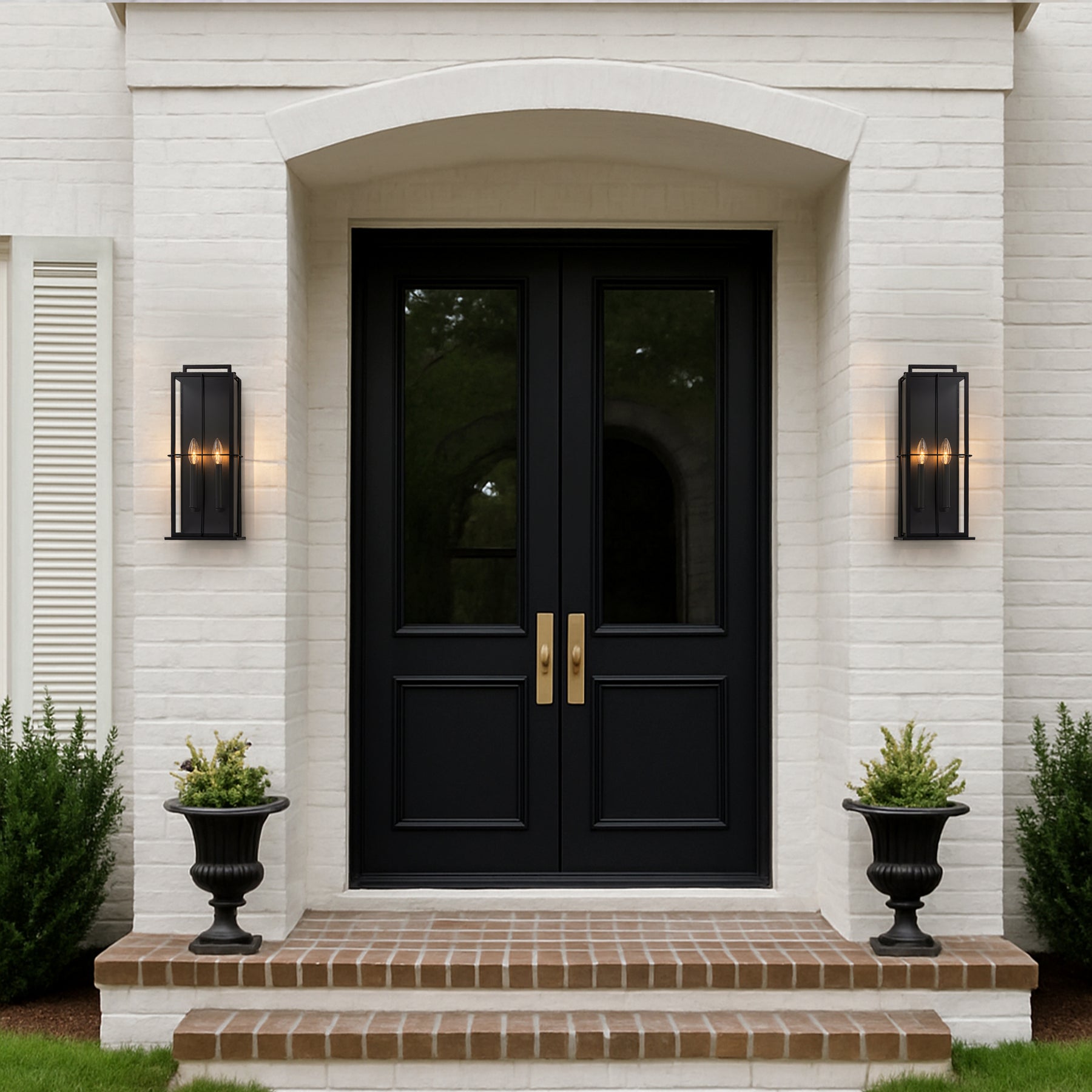 H19" Modern Large Lantern Outdoor Wall Light with Clear Glass Dual-Bulb Design and  Black Finish Wall Sconces for Porch Patio Entryway