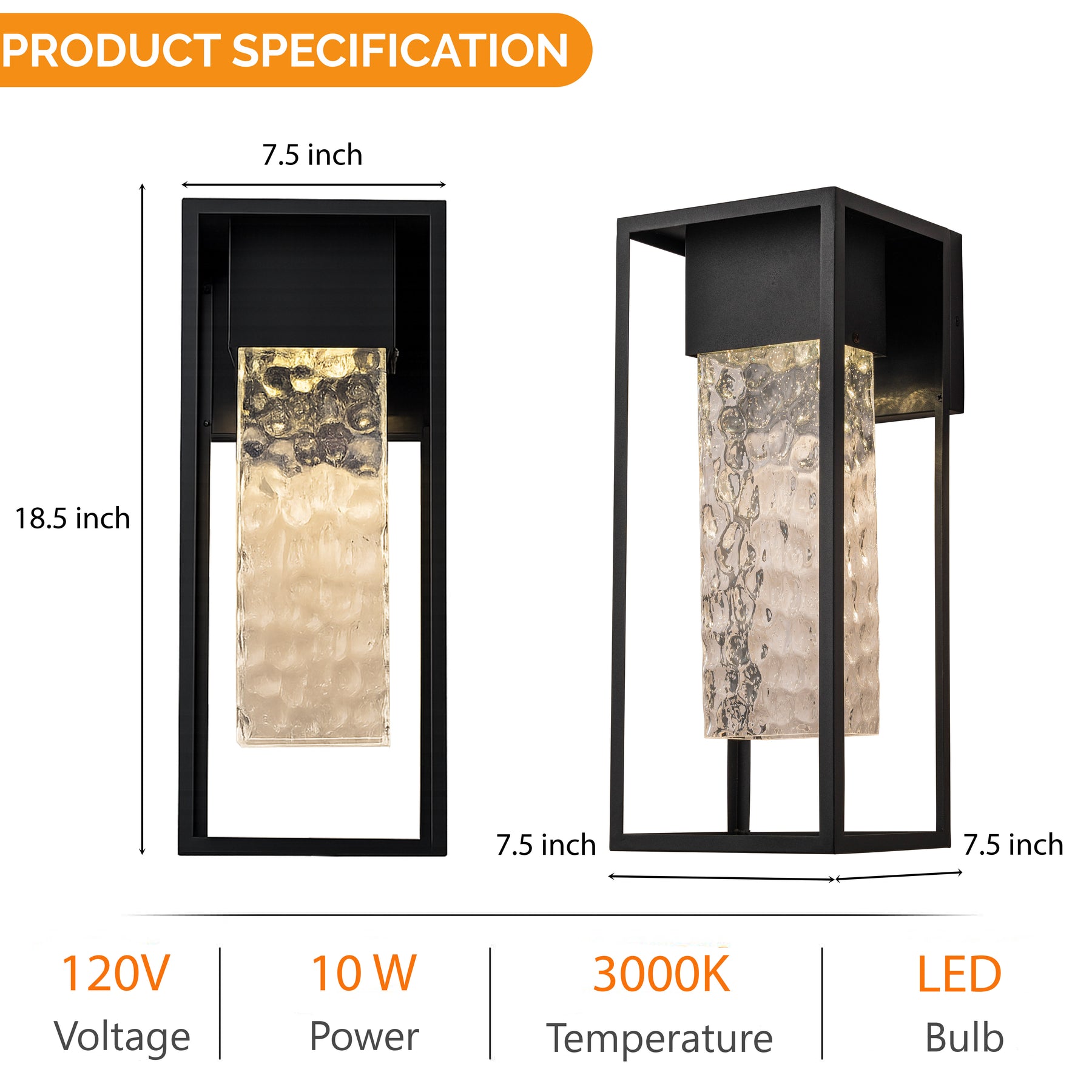 H19" Modern Large Matte Black 10W Integrated LED Wall Sconce with Open Frame and Seeded Glass for Porch Garage Entryway Exterior Lighting