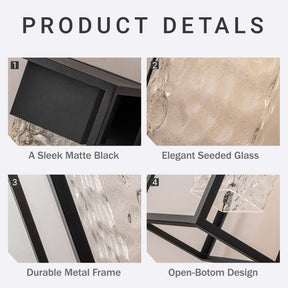 H19" Modern Large Matte Black 10W Integrated LED Wall Sconce with Open Frame and Seeded Glass for Porch Garage Entryway Exterior Lighting