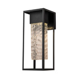 H19" Modern Large Matte Black 10W Integrated LED Wall Sconce with Open Frame and Seeded Glass for Porch Garage Entryway Exterior Lighting