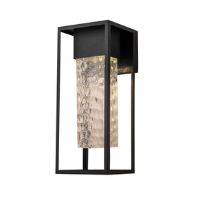 H19" Modern Large Matte Black 10W Integrated LED Wall Sconce with Open Frame and Seeded Glass for Porch Garage Entryway Exterior Lighting