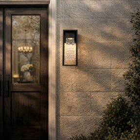 H19" Modern Large Matte Black 10W Integrated LED Wall Sconce with Open Frame and Seeded Glass for Porch Garage Entryway Exterior Lighting