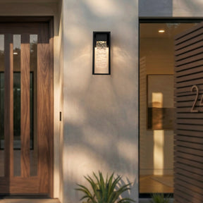 H19" Modern Large Matte Black 10W Integrated LED Wall Sconce with Open Frame and Seeded Glass for Porch Garage Entryway Exterior Lighting