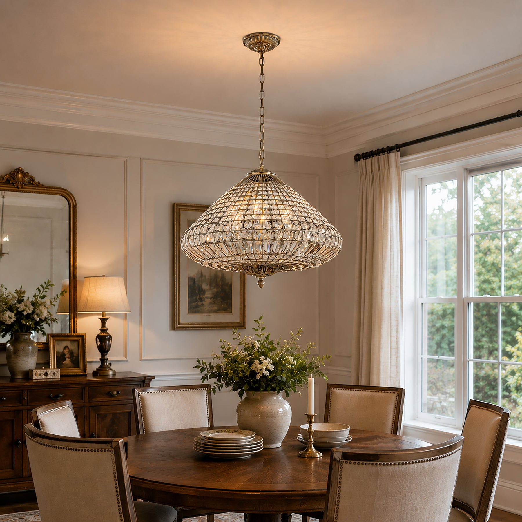 24'' Wide 6-Light Retro French Handcrafted Bird Cage Crystal Chandelier in Antique Bronze With Vintage Patina Dimmable for Dining Room or Bedroom