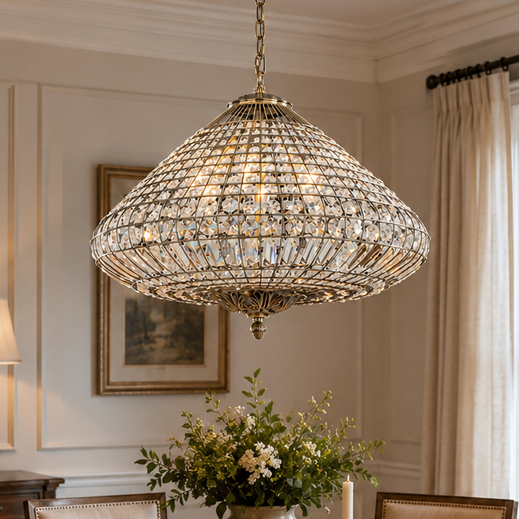 24'' Wide 6-Light Retro French Handcrafted Bird Cage Crystal Chandelier in Antique Bronze With Vintage Patina Dimmable for Dining Room or Bedroom