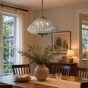 24'' Wide 6-Light Retro French Handcrafted Bird Cage Crystal Chandelier in Antique Bronze With Vintage Patina Dimmable for Dining Room or Bedroom