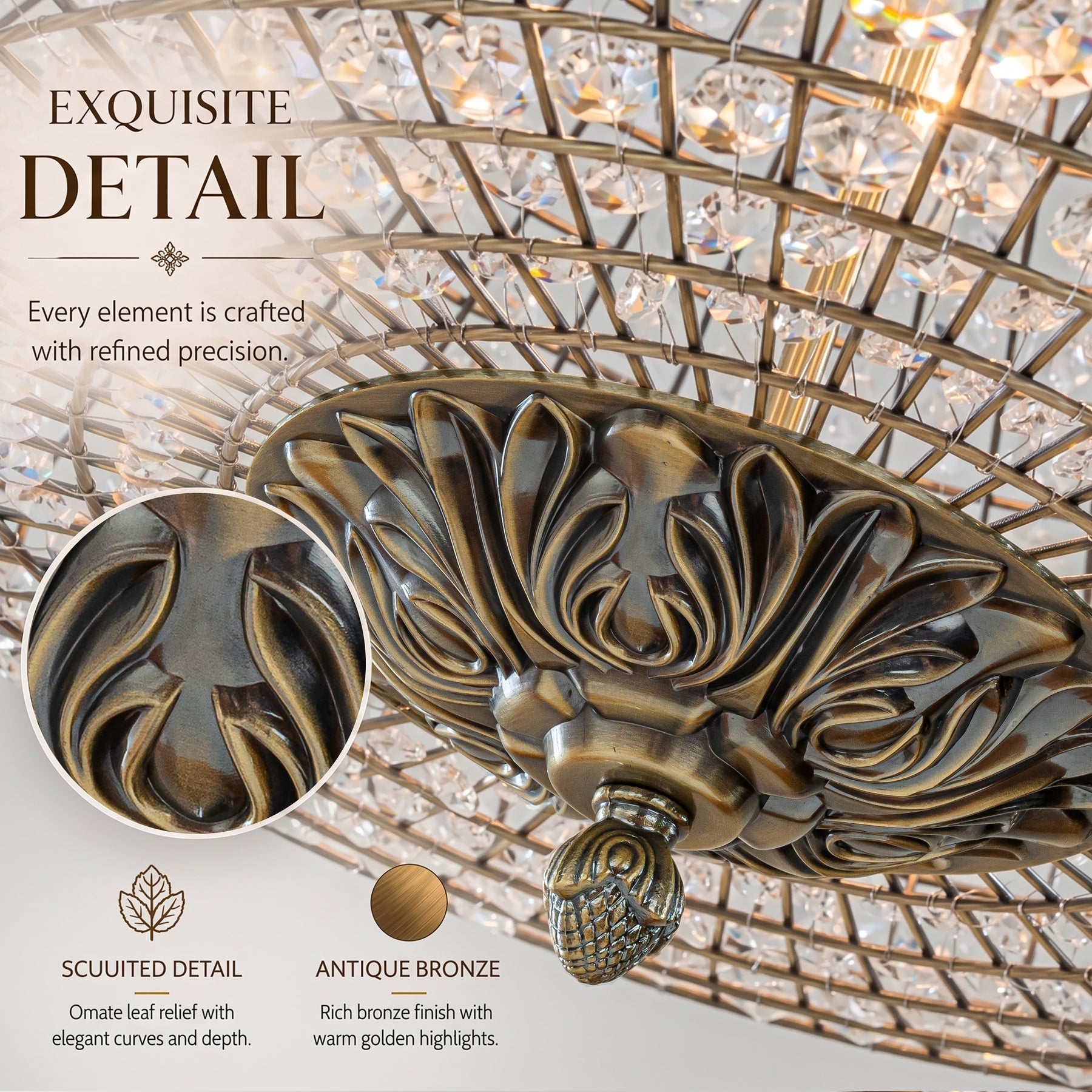 24'' Wide 6-Light Retro French Handcrafted Bird Cage Crystal Chandelier in Antique Bronze With Vintage Patina Dimmable for Dining Room or Bedroom