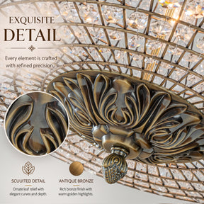 24'' Wide 6-Light Retro French Handcrafted Bird Cage Crystal Chandelier in Antique Bronze With Vintage Patina Dimmable for Dining Room or Bedroom