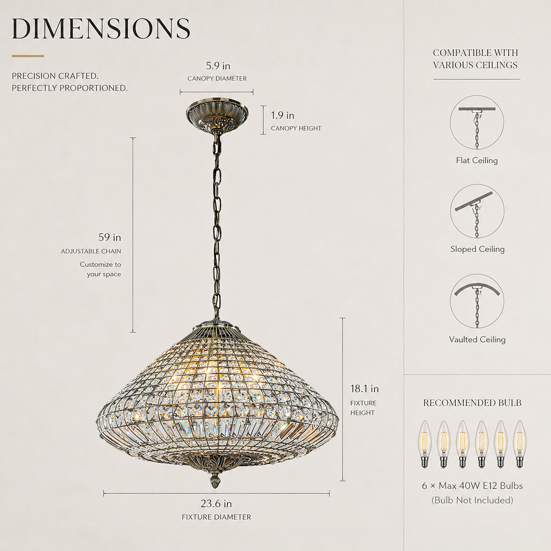 24'' Wide 6-Light Retro French Handcrafted Bird Cage Crystal Chandelier in Antique Bronze With Vintage Patina Dimmable for Dining Room or Bedroom