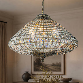 24'' Wide 6-Light Retro French Handcrafted Bird Cage Crystal Chandelier in Antique Bronze With Vintage Patina Dimmable for Dining Room or Bedroom