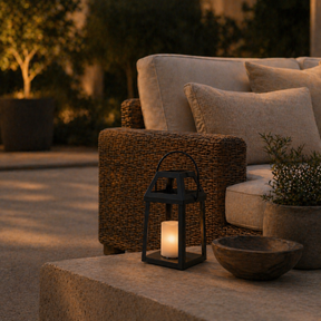 H13” Solar Outdoor Lantern with Flickering Candle Modern Metal Solar Lantern with Handle, Waterproof Patio Table & Hanging Light Auto On/Off for Garden Deck