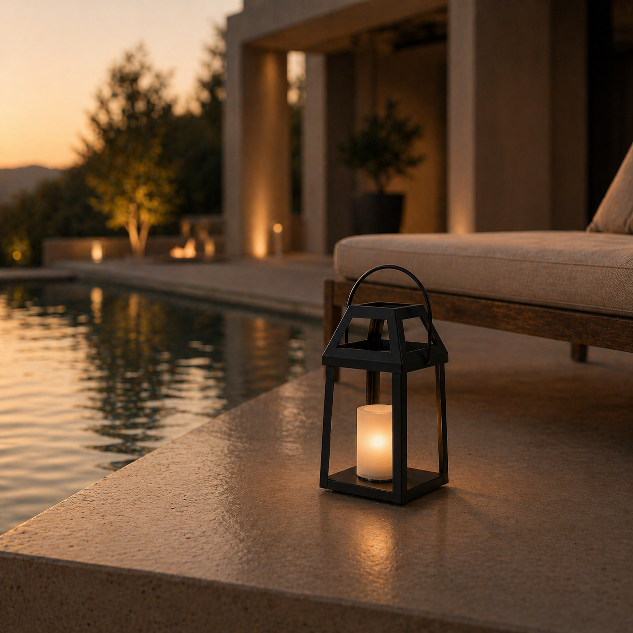 H13” Solar Outdoor Lantern with Flickering Candle Modern Metal Solar Lantern with Handle, Waterproof Patio Table & Hanging Light Auto On/Off for Garden Deck