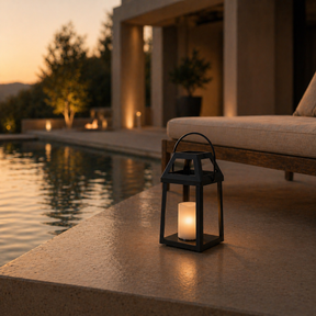 H13” Solar Outdoor Lantern with Flickering Candle Modern Metal Solar Lantern with Handle, Waterproof Patio Table & Hanging Light Auto On/Off for Garden Deck