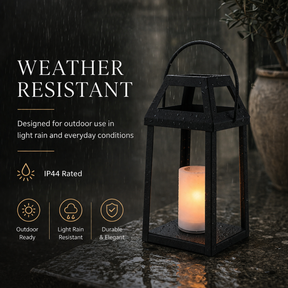 H13” Solar Outdoor Lantern with Flickering Candle Modern Metal Solar Lantern with Handle, Waterproof Patio Table & Hanging Light Auto On/Off for Garden Deck