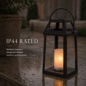 H13” Solar Outdoor Lantern with Flickering Candle Modern Metal Solar Lantern with Handle, Waterproof Patio Table & Hanging Light Auto On/Off for Garden Deck