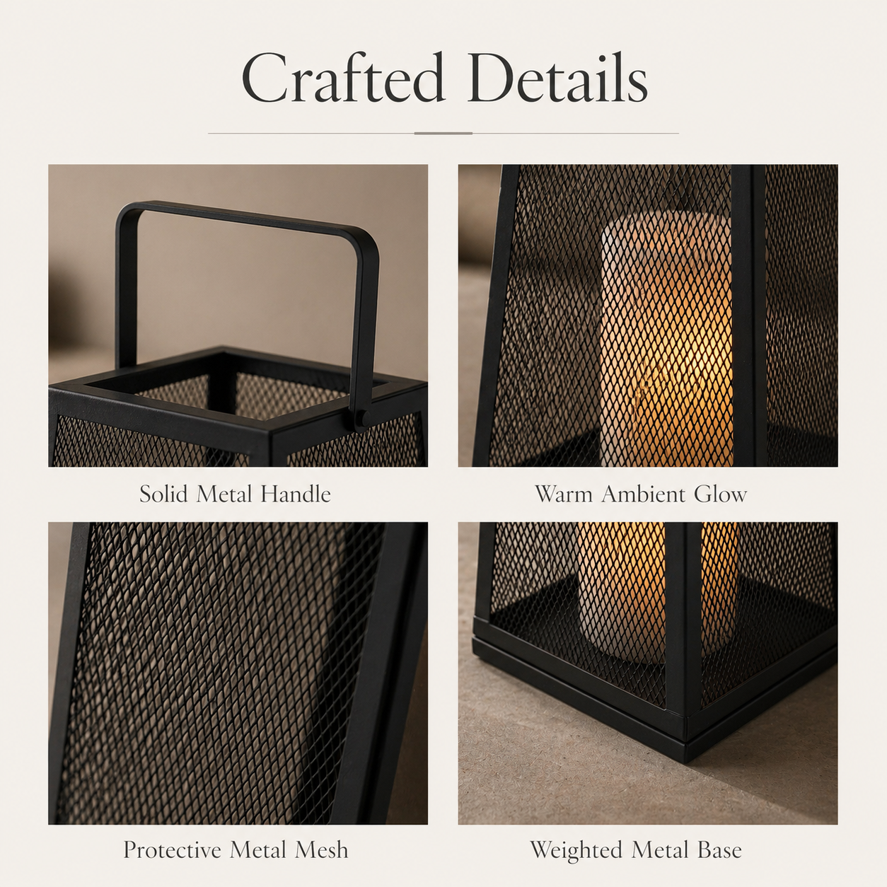H10" Solar Outdoor Lantern with Flickering Candle Light Modern Metal Mesh Patio Lantern with Handle Solar Powered Decorative Lantern for Garden Deck Pathway Camping