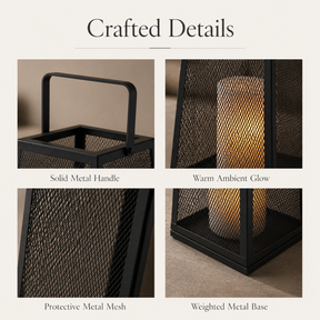 H10" Solar Outdoor Lantern with Flickering Candle Light Modern Metal Mesh Patio Lantern with Handle Solar Powered Decorative Lantern for Garden Deck Pathway Camping
