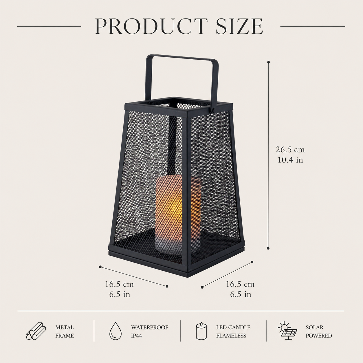 H10" Solar Outdoor Lantern with Flickering Candle Light Modern Metal Mesh Patio Lantern with Handle Solar Powered Decorative Lantern for Garden Deck Pathway Camping