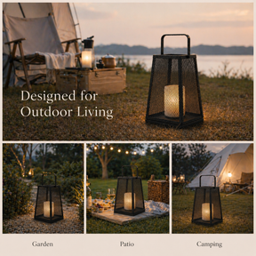 H10" Solar Outdoor Lantern with Flickering Candle Light Modern Metal Mesh Patio Lantern with Handle Solar Powered Decorative Lantern for Garden Deck Pathway Camping