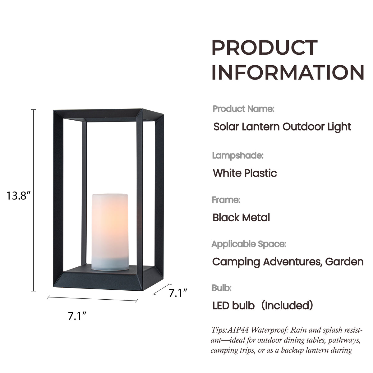 H14 Inch Modern Minimalist Open Frame Solar Lantern with LED Candle Black Geometric Decorative Lantern for Indoor Outdoor Table Patio Decor