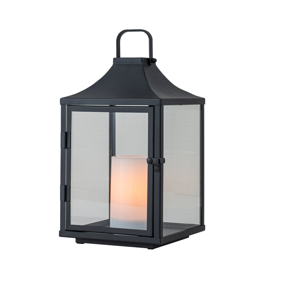 H12 Inch Outdoor Solar Lantern with Flickering LED Candle Black Metal Decorative Lantern with Tempered Glass for Patio Porch Garden Table Waterproof Hanging Lantern