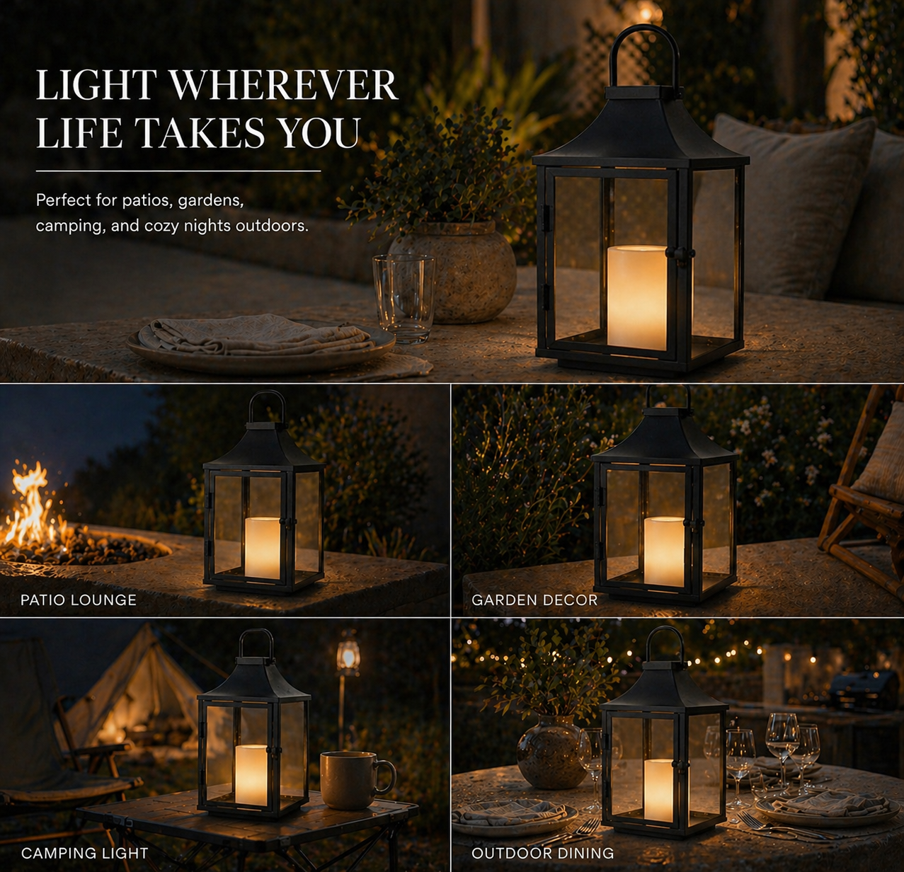 H12 Inch Outdoor Solar Lantern with Flickering LED Candle Black Metal Decorative Lantern with Tempered Glass for Patio Porch Garden Table Waterproof Hanging Lantern