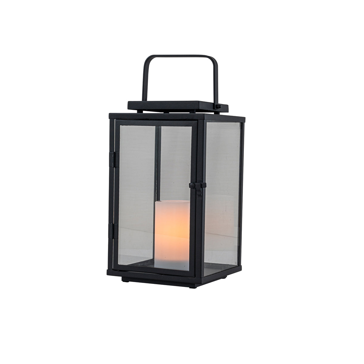 H12 Inch Modern Solar Outdoor Lantern with Flickering LED Candle Black Metal Lantern with Tempered Glass, Minimalist Decorative Lantern for Patio Porch Garden