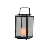 12" Black Solar Candle Lantern with Tempered Glass