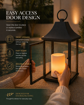 H14 Inch Outdoor Solar Lantern with Flickering LED Candle Black Metal Decorative Lantern with Tempered Glass Hanging or Table Lantern for Patio Porch Garden