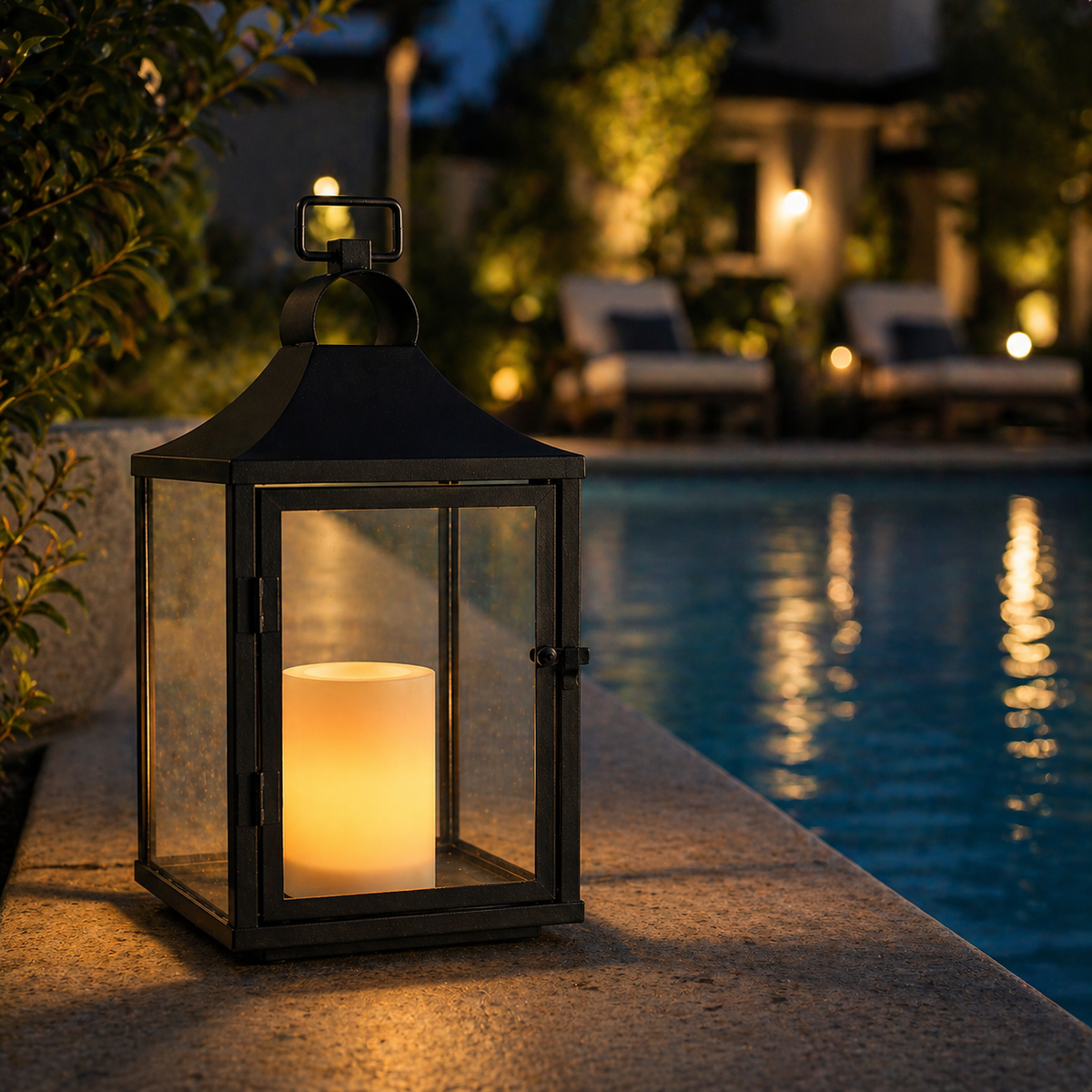 H14 Inch Classic Farmhouse Outdoor Solar Lantern with Flickering LED Candle Black Metal Decorative Lantern with Tempered Glass Hanging Lantern for Patio Porch Garden Table