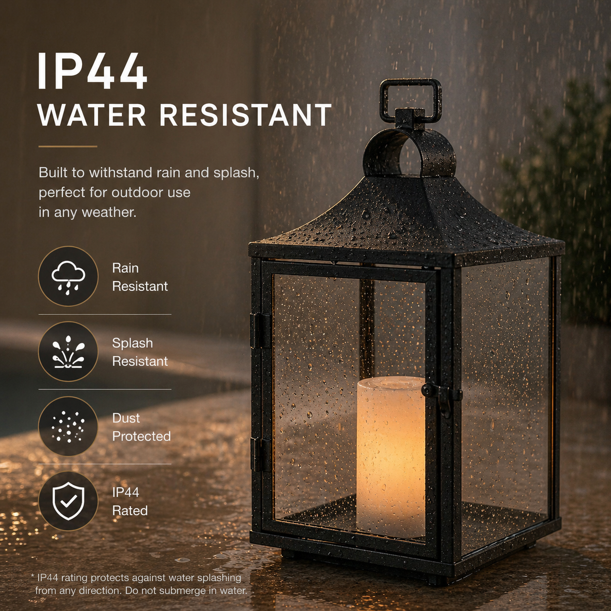 H14 Inch Classic Farmhouse Outdoor Solar Lantern with Flickering LED Candle Black Metal Decorative Lantern with Tempered Glass Hanging Lantern for Patio Porch Garden Table