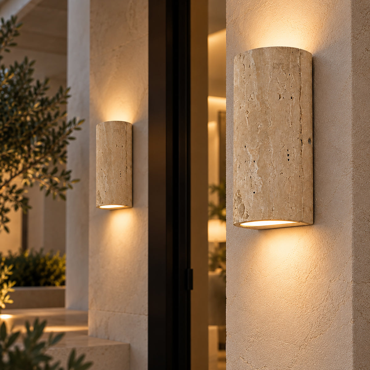 Organic Modern Natural Travertine Up & Down LED Wall Sconce