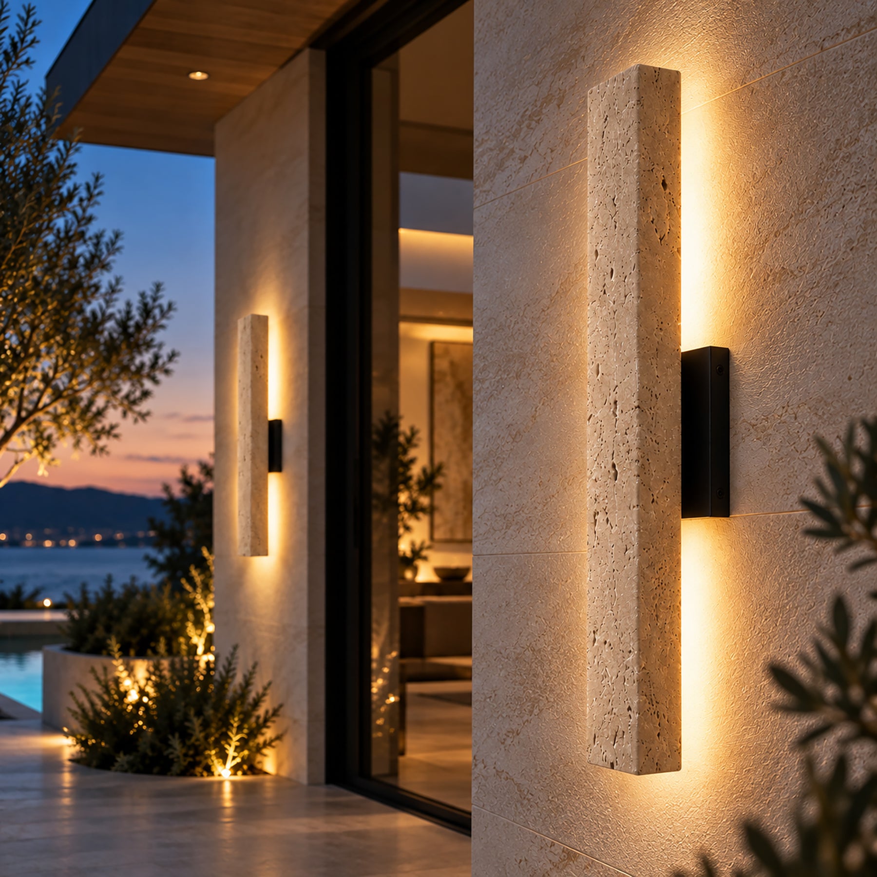 22" Elongated Travertine Architectural 3000K LED Wall Sconce