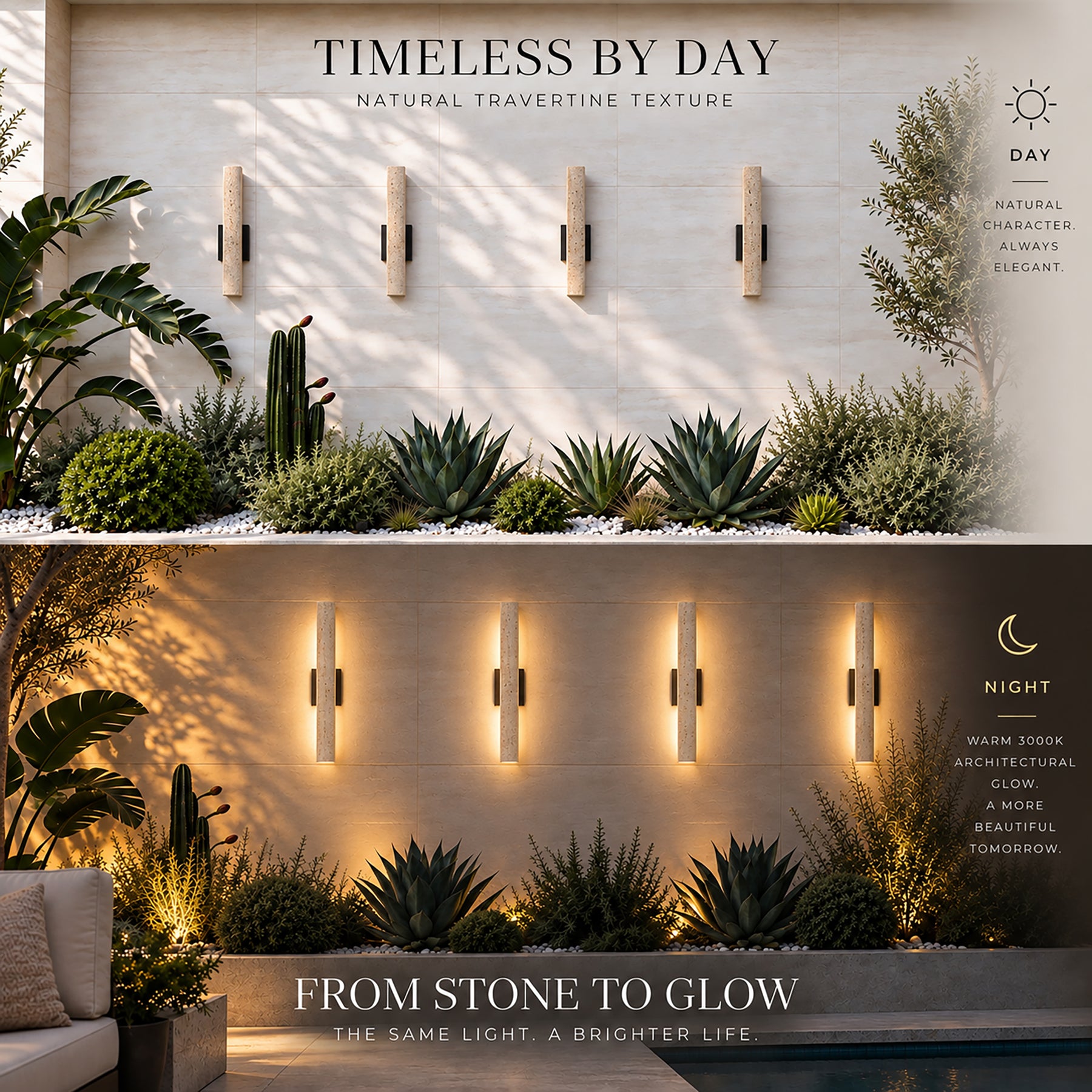 22" Elongated Travertine Architectural 3000K LED Wall Sconce
