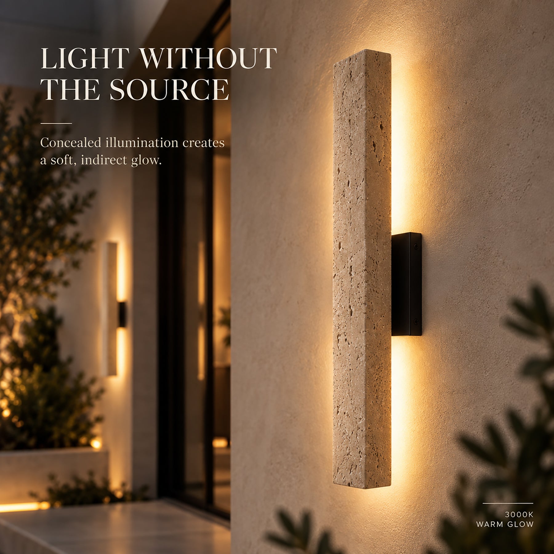 22" Elongated Travertine Architectural 3000K LED Wall Sconce