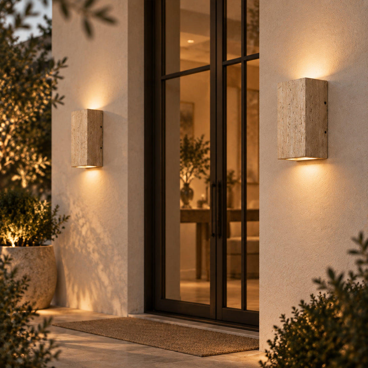 Natural Travertine Up & Down Architectural Wall Sconce