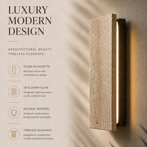 Modern Outdoor Wall Sconce 20" Architectural Exterior Light Fixture Integrated 8W LED IP65 Waterproof Up & Down Lighting Travertine-Inspired Design for House Patio & Entryway