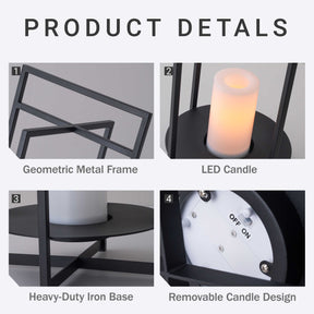 H24" Solar-Powered Outdoor Lantern with Flickering LED Candle Automatic Dusk-to-Dawn Light Weather-Resistant Black Metal Frame
