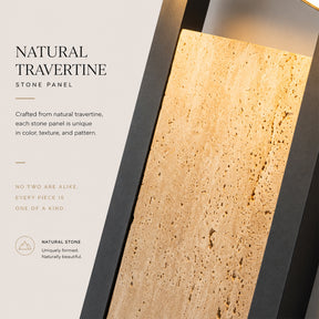 Modern Architectural Outdoor Wall Sconce H15" LED Exterior Wall Light with Travertine Stone Accent Panel 14W Integrated LED Warm Lighting Waterproof Contemporary Up & Down Design for Luxury Home Exterior