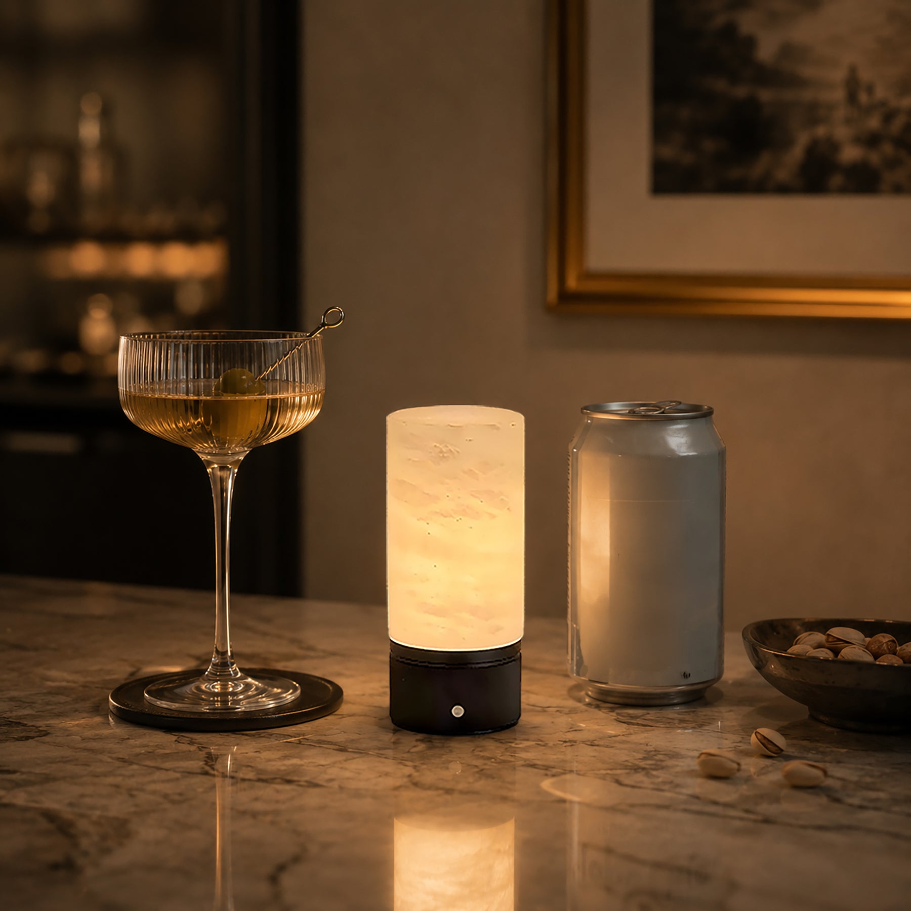 Natural Spanish Alabaster Cordless Rechargeable Table Lamp with 3-Level Dimmable Flicker-Free LED and Long-Lasting Battery Bedside Lamp
