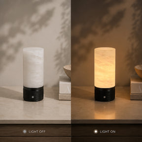 Natural Spanish Alabaster Cordless Rechargeable Table Lamp with 3-Level Dimmable Flicker-Free LED and Long-Lasting Battery Bedside Lamp