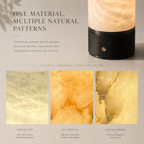 Natural Spanish Alabaster Cordless Rechargeable Table Lamp with 3-Level Dimmable Flicker-Free LED and Long-Lasting Battery Bedside Lamp