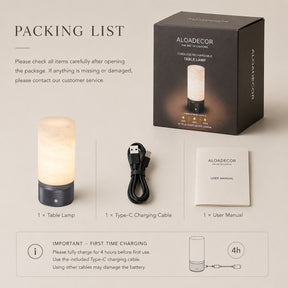 Natural Spanish Alabaster Cordless Rechargeable Table Lamp with 3-Level Dimmable Flicker-Free LED and Long-Lasting Battery Bedside Lamp