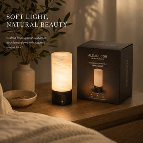 Natural Spanish Alabaster Cordless Rechargeable Table Lamp with 3-Level Dimmable Flicker-Free LED and Long-Lasting Battery Bedside Lamp