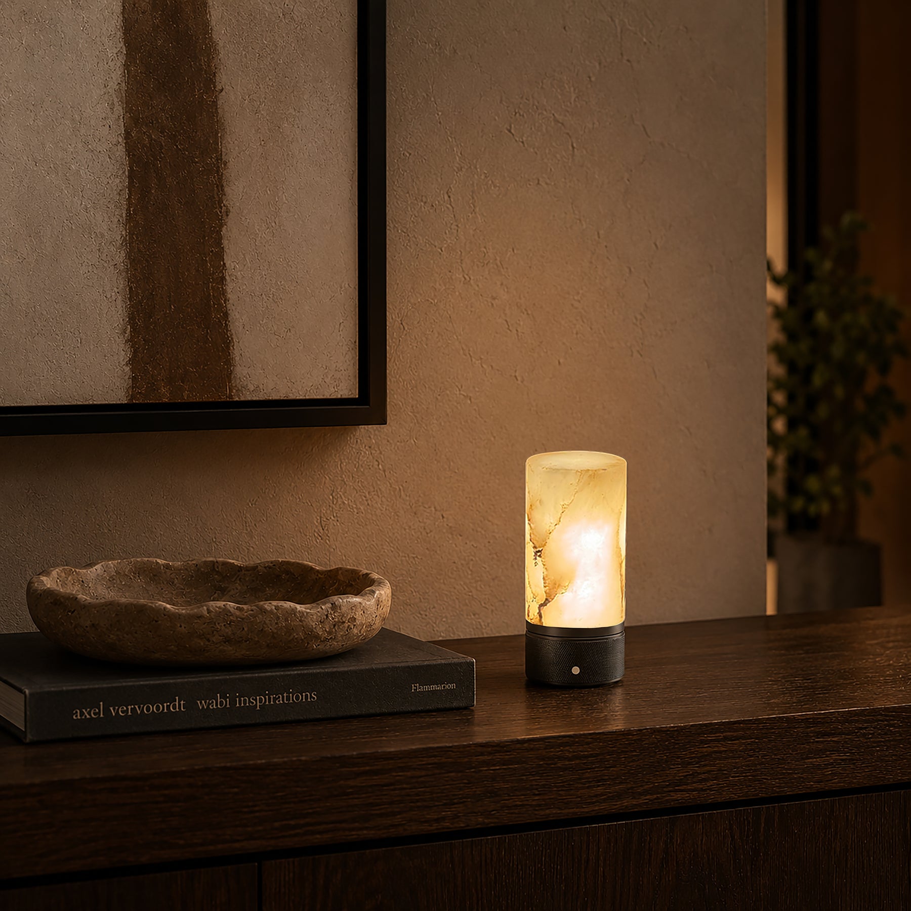 Natural Spanish Alabaster Cordless Rechargeable Table Lamp with 3-Level Dimmable Flicker-Free LED and Long-Lasting Battery Bedside Lamp