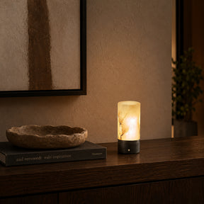 Natural Spanish Alabaster Cordless Rechargeable Table Lamp with 3-Level Dimmable Flicker-Free LED and Long-Lasting Battery Bedside Lamp