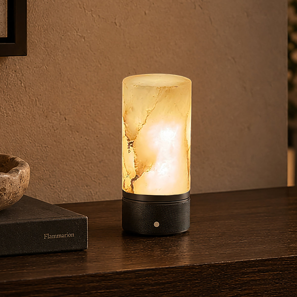 Natural Spanish Alabaster Cordless Rechargeable Table Lamp with 3-Level Dimmable Flicker-Free LED and Long-Lasting Battery Bedside Lamp