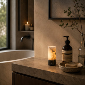 Natural Spanish Alabaster Cordless Rechargeable Table Lamp with 3-Level Dimmable Flicker-Free LED and Long-Lasting Battery Bedside Lamp
