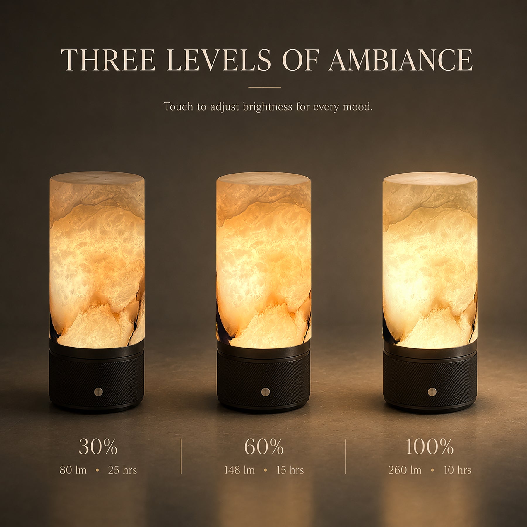 Natural Spanish Alabaster Cordless Rechargeable Table Lamp with 3-Level Dimmable Flicker-Free LED and Long-Lasting Battery Bedside Lamp